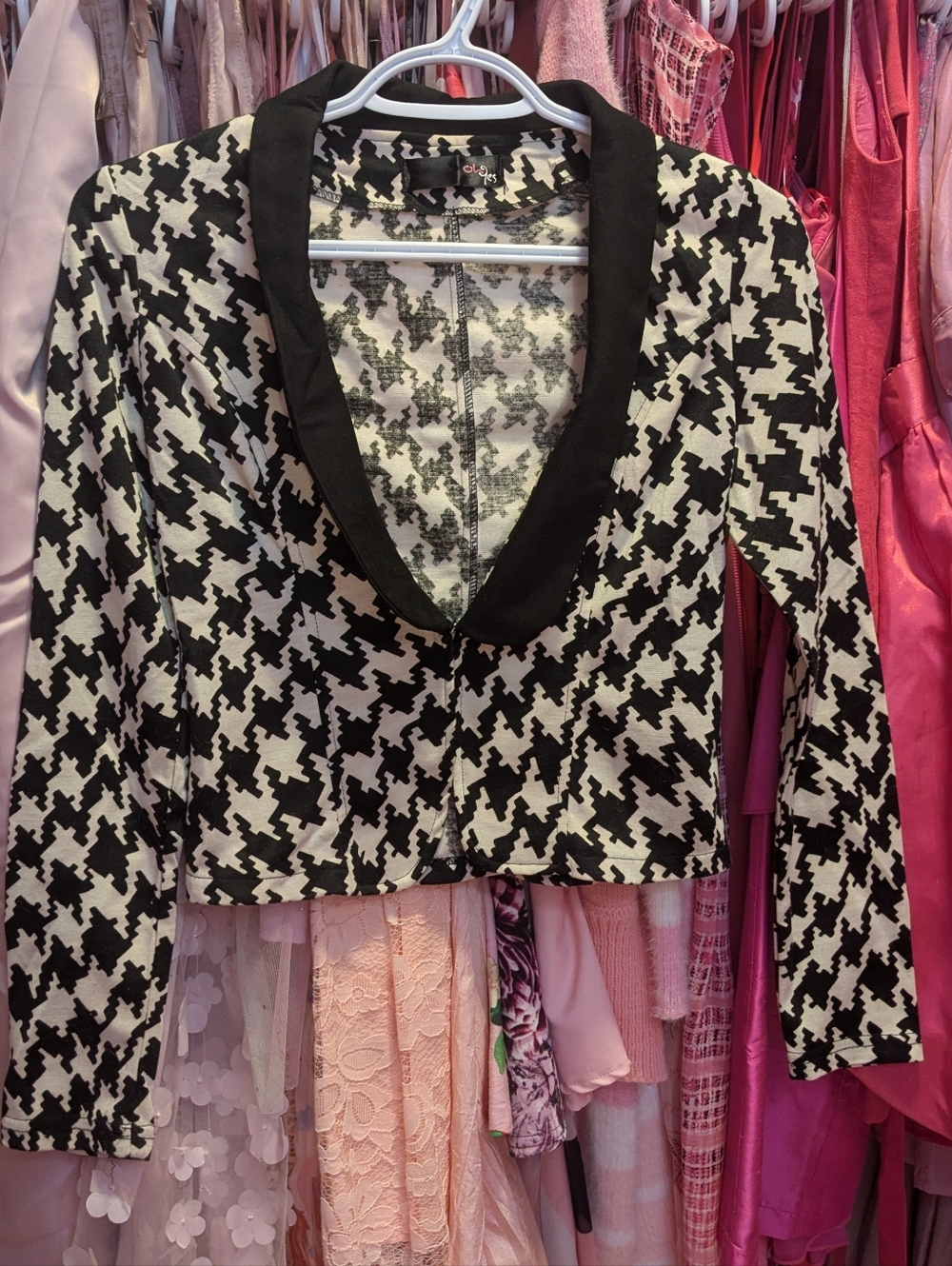 Women's Black & White Houndstooth Blazer Jacket Small